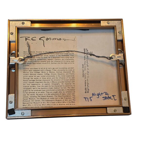 R.C. Gorman "Night" Framed Art Print Signed 7x8 Inches Gold Frame - Picture 3 of 11